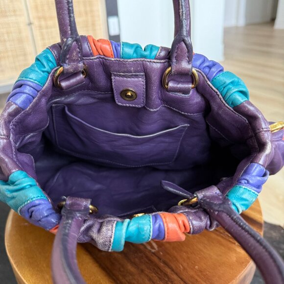 Rare vintage Prada Nappa Stripes Tote bag with orange, teal and purple stripes! - Picture 7 of 9